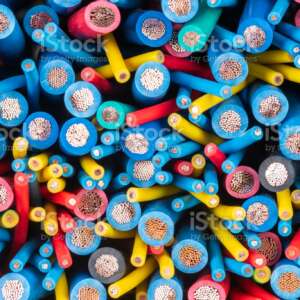 Pile of electrical copper cable cross section Pile of electrical copper cable cross section